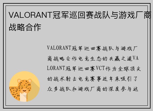 VALORANT冠军巡回赛战队与游戏厂商战略合作