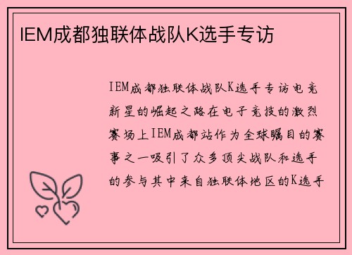 IEM成都独联体战队K选手专访