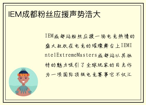 IEM成都粉丝应援声势浩大