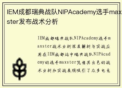 IEM成都瑞典战队NIPAcademy选手maxster发布战术分析